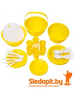 Набор кемпинговой посуды ПИКНИК желтый на 6 персон 26 предметов